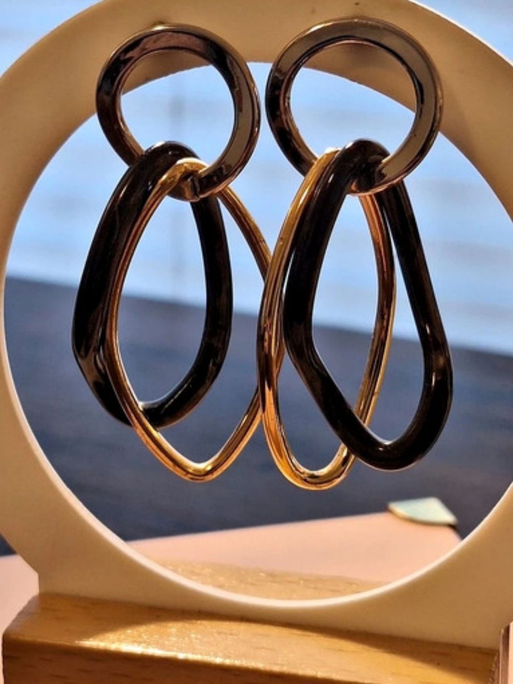 Statement Dangle Earrings in Black & Gold And Silver Like New